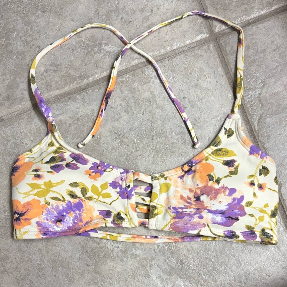 Midori Floral Bikini Top in Cream and Purple